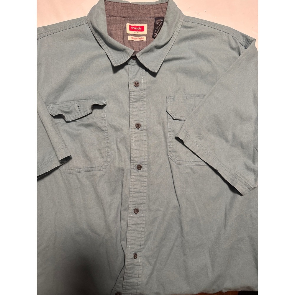 Wrangler Flex for Comfort Mens 3XL Button Up Shirt Short‎ Sleeve Blue